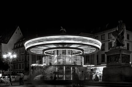 Night Strasbourg. Highlighted carousel on the square Gutenberg, Franceの写真素材