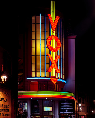 Night Strasbourg. Cinema in the center of old city, Franceのeditorial素材