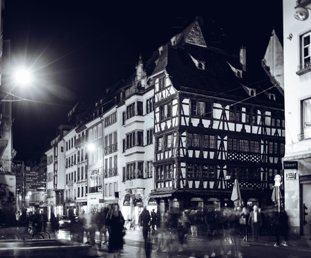 Night Strasbourg. Monochrome street view in the center. Franceのeditorial素材