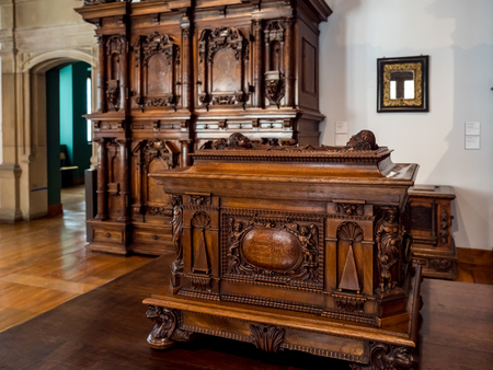 Ancient wooden wardrobe for the rich house in XV-XVII century, Franceのeditorial素材