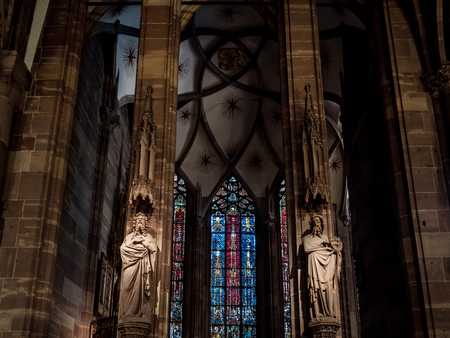 Majestic interiior of Strasbourg Cathedral with no persons inside, Franceのeditorial素材