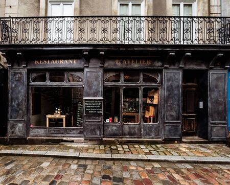 Editorial: 28th October 2019: St-Malo, France. Wet after autumn rain, the streets of Saint-Malo in Brittany. There are no people on the streets, cold, harsh northern autumn.のeditorial素材