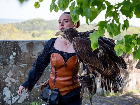 Lichtenberg, France - May 1, 2019: Medieval festival with costumes, actors and many activities for...