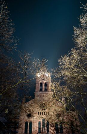 Temple Neuf, protestant church in Strasbourg< at night, Franceの写真素材