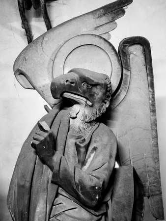 Sculptures on religious themes, artfully carved from stone many years ago. France.のeditorial素材