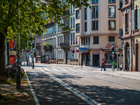 Editorial: 8th April 2020: Strasbourg, France. Empty streets of the city of Strasbourg during quarantine by coronavirus, isolation time.のeditorial素材