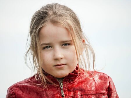 Girl schoolgirl - portrait on a white background with natural light. Franceの写真素材