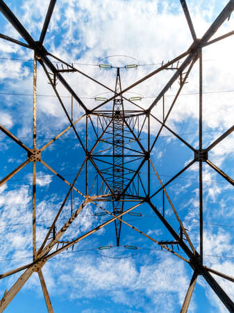 Power transmission mast. Wide angle view. Geometry and symmetry. Franceの写真素材