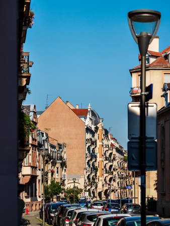Editorial: 09 August 2020: Strasbourg, France. Streets of Strasbourg at dawn. Soft morning sun. The city is waking up.のeditorial素材