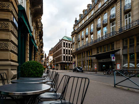 Editorial: 30th October 2020: Strasbourg, France. Empty streets of the city of Strasbourg during second quarantine by coronavirus, isolation timeのeditorial素材