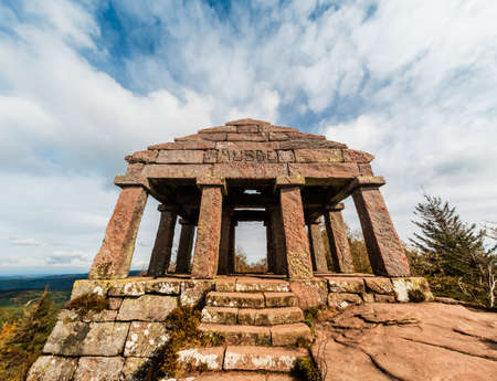 Monument on the Donon mountain peak in the Vosges. Historic sacred place where the rituals of the Celts and Proto-Celts took place. France.の写真素材