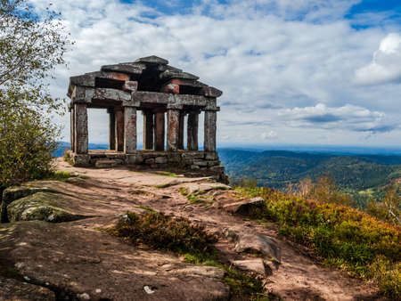 Monument on the Donon mountain peak in the Vosges. Historic sacred place where the rituals of the Celts and Proto-Celts took place. France.の写真素材