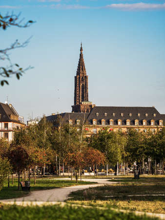Strasbourg's majestic cathedral rises above the city. Franceの写真素材