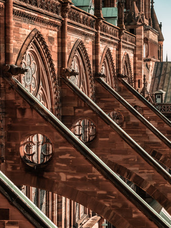Buttresses and other Gothic elements of the tallest cathedral, Strasbourg. France.の写真素材