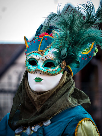 Editorial, 5th March 2022: Rosheim, France: Venetian Carnival - most beautiful masks photographed while walking in the streetのeditorial素材