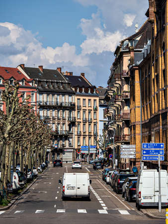 Streets of the old town of Strasbourg. Sunny day, perspective. Franceのeditorial素材