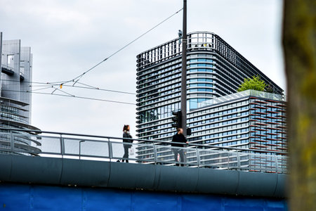 New modern large glass and concrete buildings in Strasbourg. Rectangular boring skyscraper geometry....