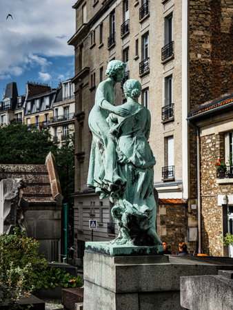 Saint-Vensant cemetery in Paris near Montmartre. Beautiful monuments.の写真素材
