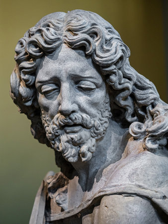 Marble sculptures at the Picardy Museum in Amiens, France. Full-length busts and statues.の写真素材