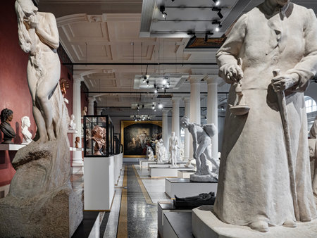 Marble sculptures at the Picardy Museum in Amiens, France. Full-length busts and statues.の写真素材