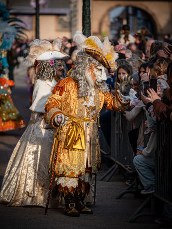 Venetian Carnival in the village of Rosheim, Alsace. Stunning masks and costumes. Franceの写真素材