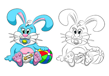 colored little bunny with ball and loop.のイラスト素材