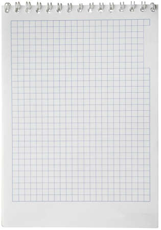 Notebook with square paper, binder and empty page for your design or text isolated on white...