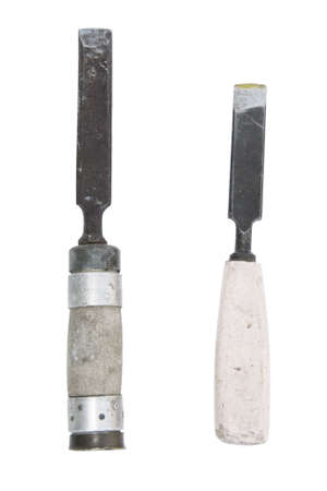 two Old and rusty chisel with wooded aged handler