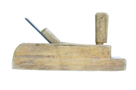 Old wooden hand plane with dings and scratches isolatedの写真素材