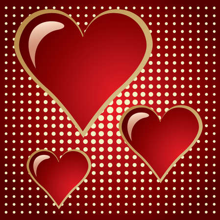 three of bright red hearts on doted backgroundのイラスト素材