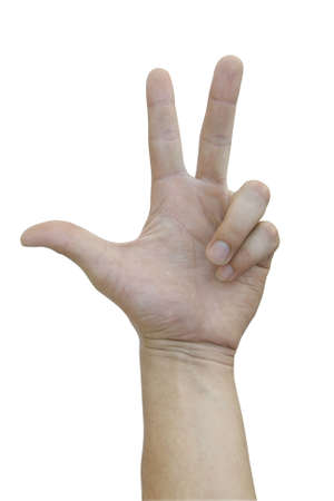 close up of hand gesturing on white backgroundの写真素材