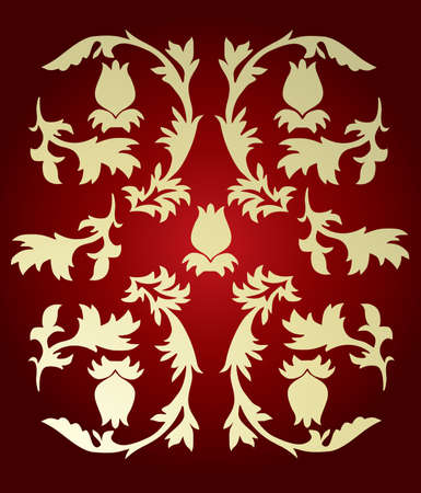 vector ornament In leaves style golden color on redのイラスト素材