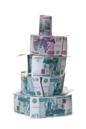 Money pyramid isolated on white backgroundの写真素材