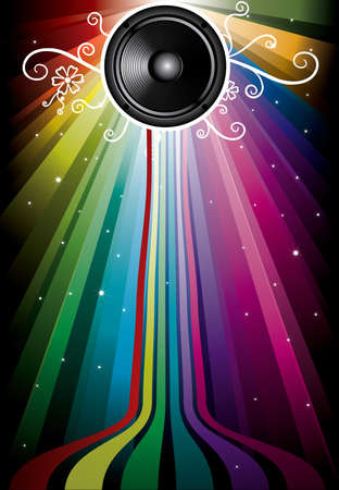 speaker with floral ornament and star on rainbow backgroundのイラスト素材