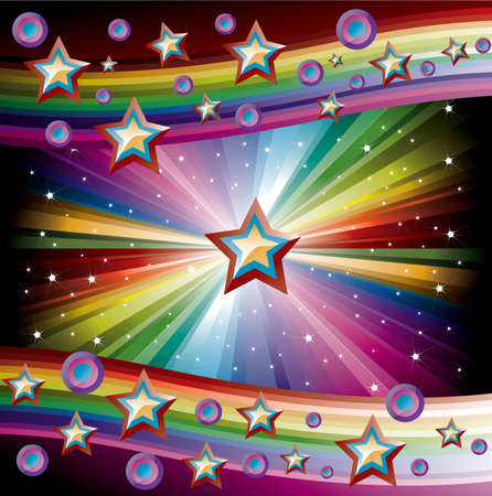 Rainbow Music Background for Disco flyers with stars and circlesのイラスト素材