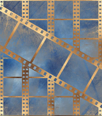 Aged film strip in grunge style with scratches on burnt paperの写真素材