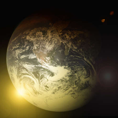 Earth blue planet in space with star