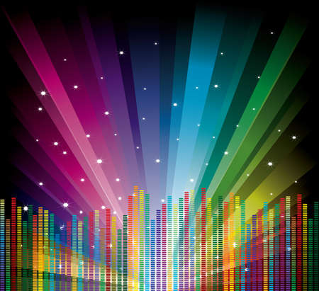 Cool vector illustration with equalizer on rainbow backgroundのイラスト素材