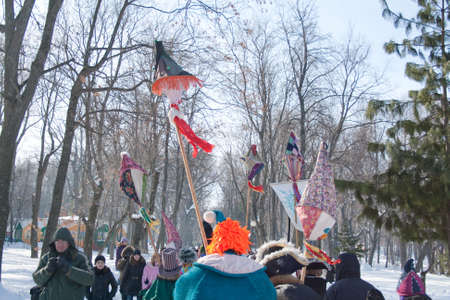 PENZA, RUSSIA - February 14. Celebration of Shrovetide (Maslenitsa) in russian cityのeditorial素材