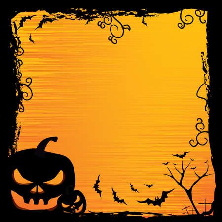 Halloween background with pumpkin, night bat and treeのイラスト素材