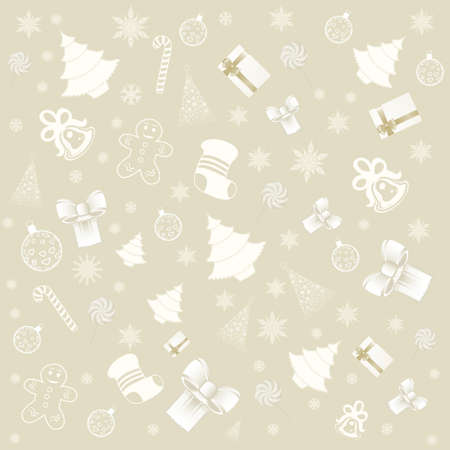 background with christmas elements: tree, gift,  ball, star, snowflakes, candyのイラスト素材