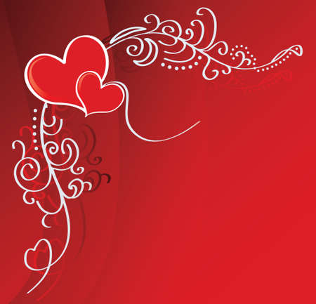 Hearts of love, corner  illustration with swirls on red backgroundのイラスト素材