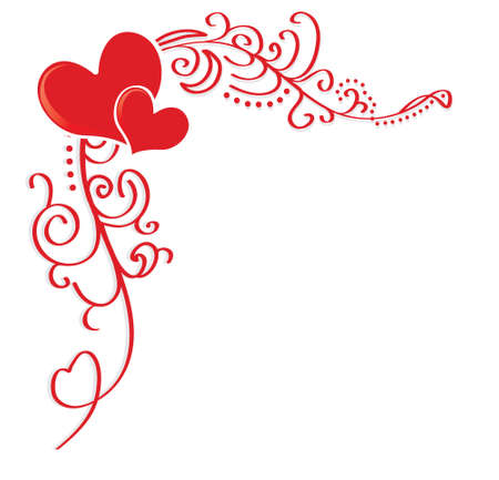 Hearts of love, corner  illustration with swirls in red color.のイラスト素材
