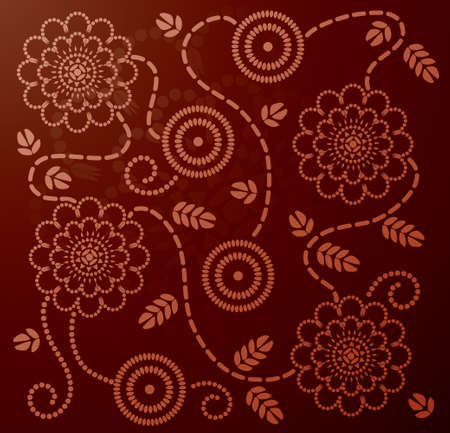 Chinese pattern with flower, leaves and swirls made from circleのイラスト素材