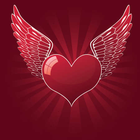 valentine's card with heart and wings on rays backgroundのイラスト素材