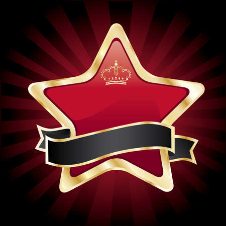 vector red star in golden frame on dark backgroundのイラスト素材