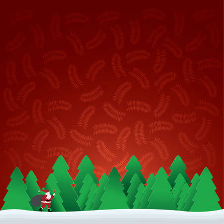 christmas card with Santa Claus in forest, vector illustrationのイラスト素材