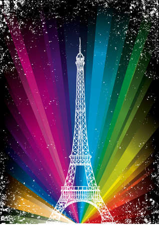 vector card with eiffel tower on a rainbow backgroundのイラスト素材