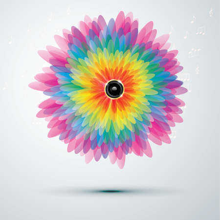 Big rainbow flower with golden speaker. vector illustration のイラスト素材