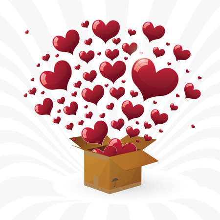 Valentine's day. box with fly hearts. vector illustration  のイラスト素材
